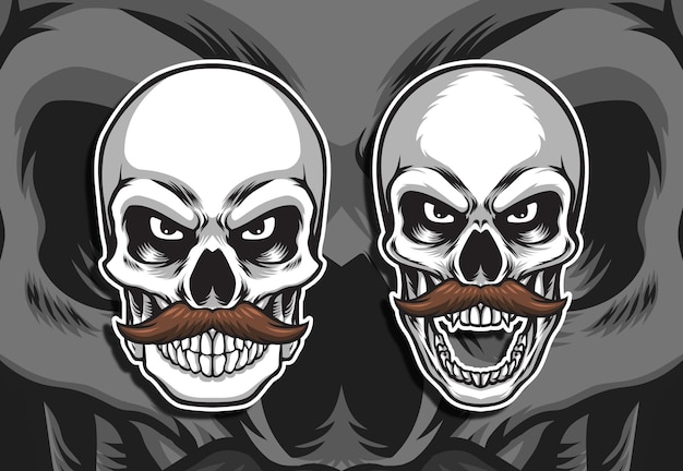 Ilustración de vector de cabeza de cráneo de bigote