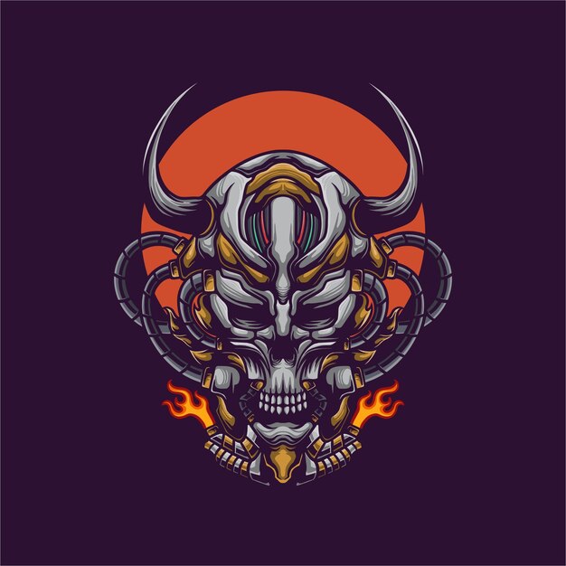 Ilustración de vector de cabeza de cráneo mecha