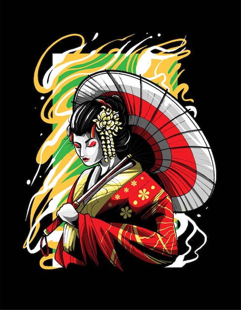 Ilustración de vector de cabeza de geisha. adecuado para camisetas, estampados y prendas de vestir.