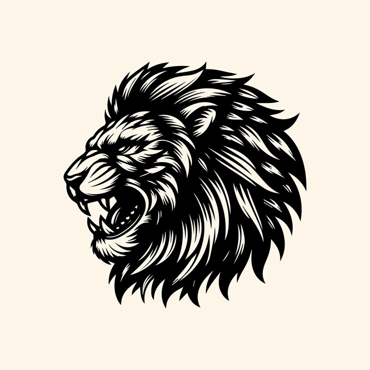 Ilustración de vector de cabeza de león sobre fondo blanco para diseño de tatuaje o camiseta