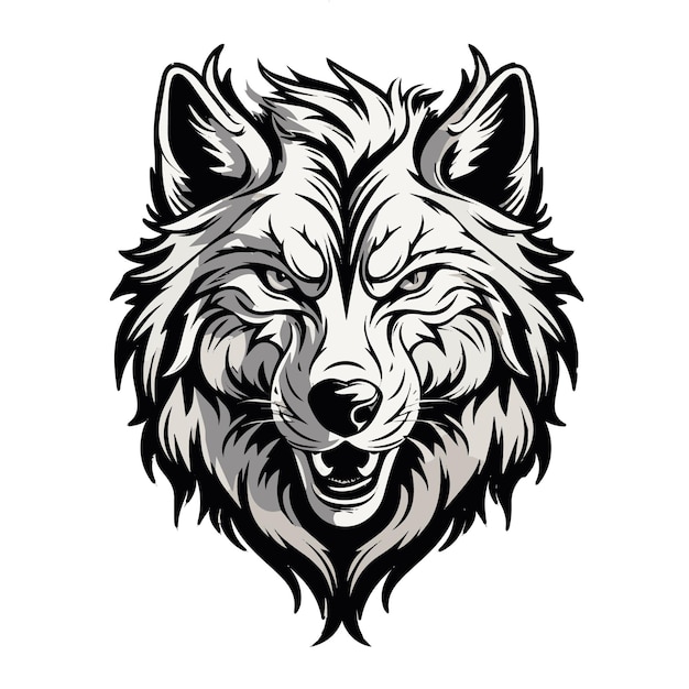 Ilustración de vector de cabeza de lobo audaz y majestuosa