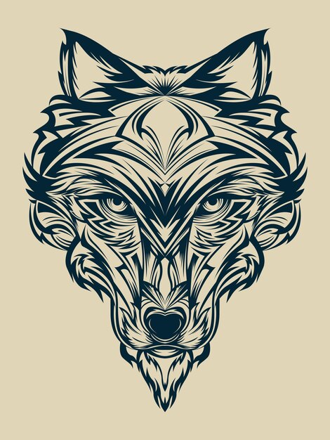 Ilustración de vector de cabeza de lobo ornamental