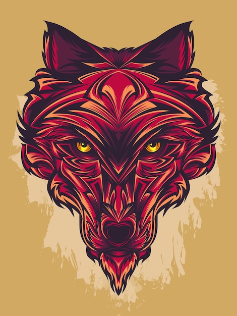 Ilustración de vector de cabeza de lobo ornamental