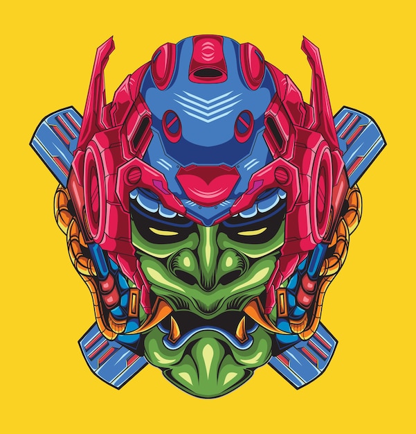 Ilustración de vector de cabeza de robot samurai