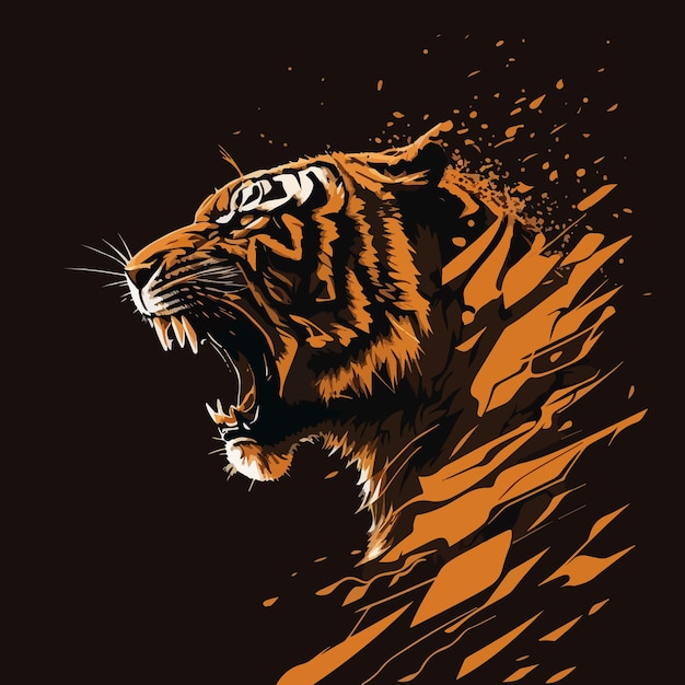 Ilustración de vector de cabeza de tigre rugiente