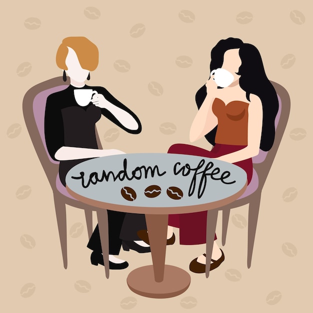 Ilustración de vector de café al azar con dos mujeres tomando café juntas