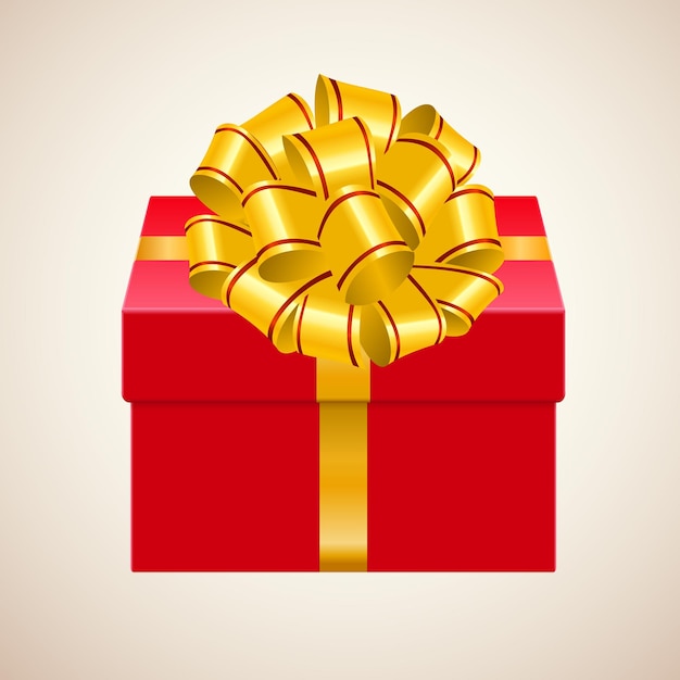 Ilustración de vector de caja de regalo Presente rojo cerrado aislado con lazo de oro festivo y cinta