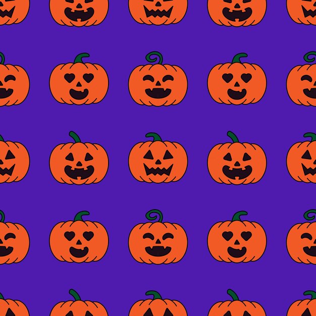 Ilustración de vector de calabaza Jack Halloween de patrones sin fisuras