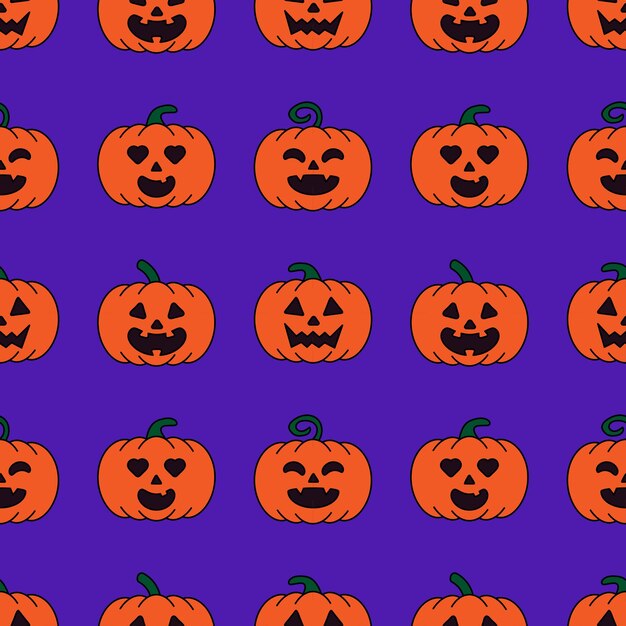 Ilustración de vector de calabaza Jack Halloween de patrones sin fisuras