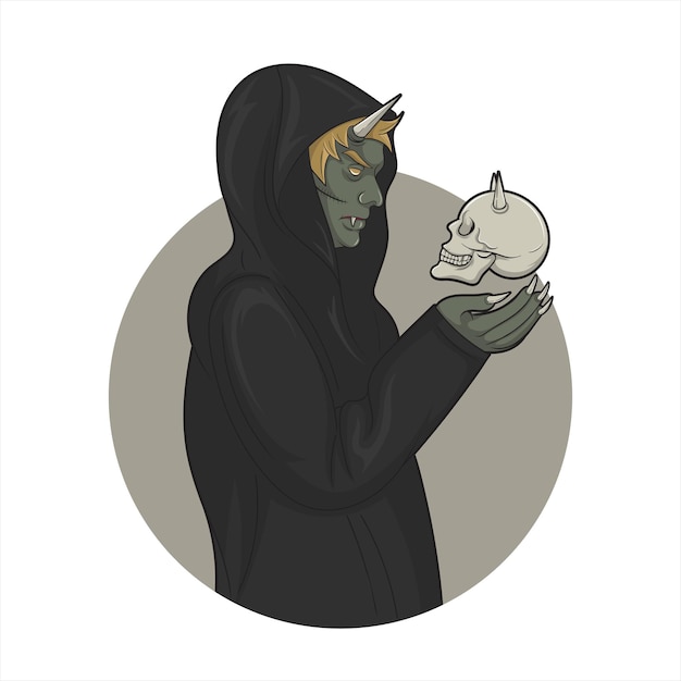 Ilustración de vector de calavera y diablo de Halloween