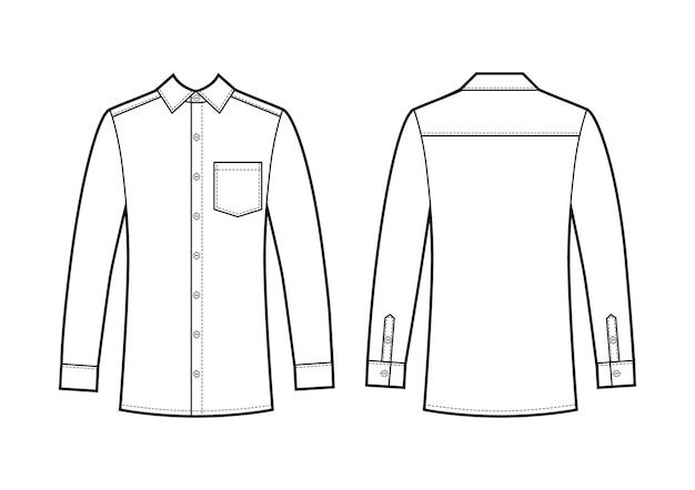 Ilustración de vector de camisa ajustada de negocios del hombre. Vistas frontal y posterior