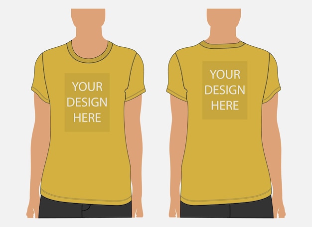 Ilustración de vector de camiseta de manga corta Plantilla de maqueta de color amarillo para damas