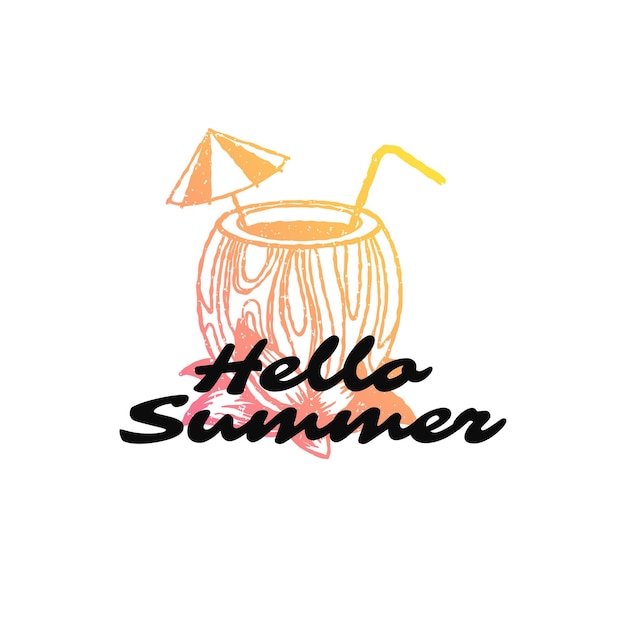 Ilustración de vector de camiseta de verano de tipografía Diseño de impresión de camiseta gráfica con eslogan de verano hola y silueta de cóctel