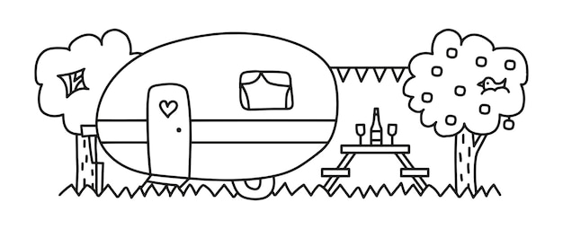 Ilustración de vector de camping de caravana