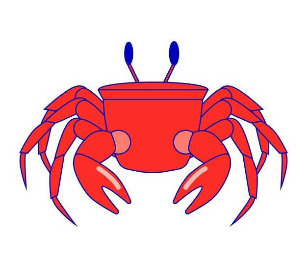Ilustración de vector de cangrejo minimalista de dos tonos rojo y azul diseño estilizado de crustáceos marinos con un