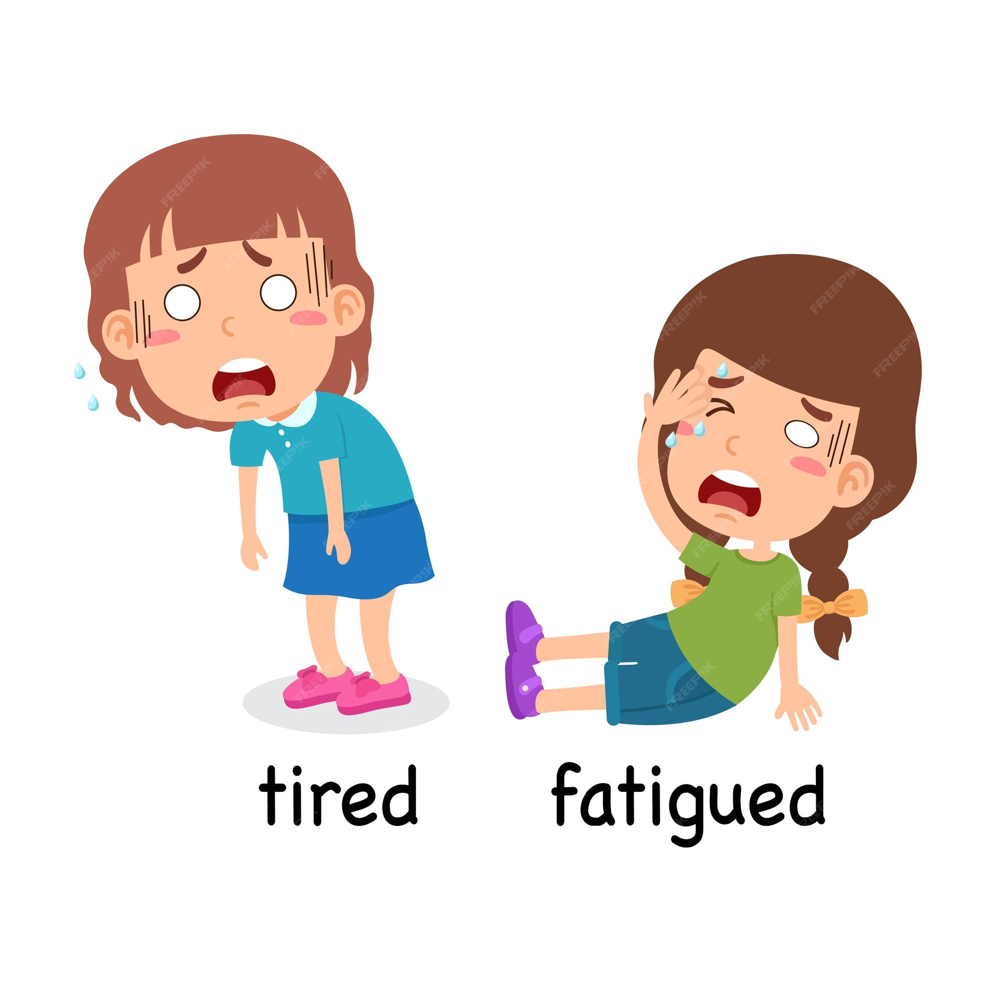 Ilustración de vector cansado y fatigado de sinónimos Vector Premium