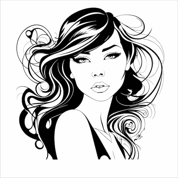 Vector ilustración de vector de cara de chicas con estilo elegante