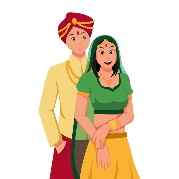 Ilustración de vector de carácter de boda india