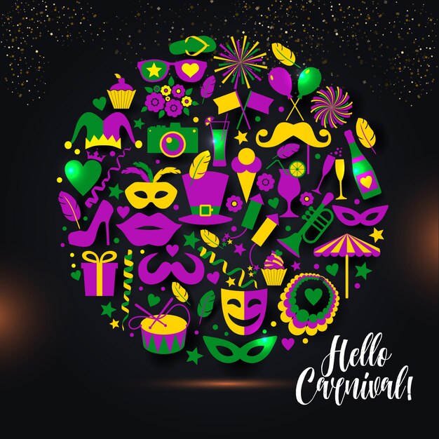 Ilustración de vector de carnaval en círculo.