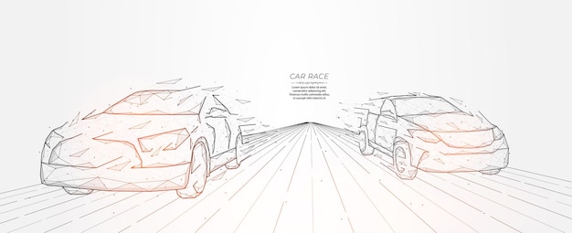 Ilustración de vector de carreras de coches poligonal aislado sobre fondo claro