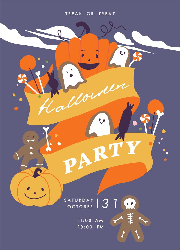 Ilustración de vector de cartel de fiesta de halloween o invitación folleto de celebración de otoño ...