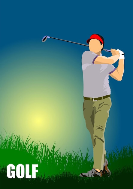Ilustración de vector de cartel de jugador de golf