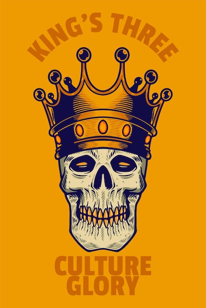Ilustración de vector de cartel de tarjeta de corona de desgaste de cabeza de cráneo