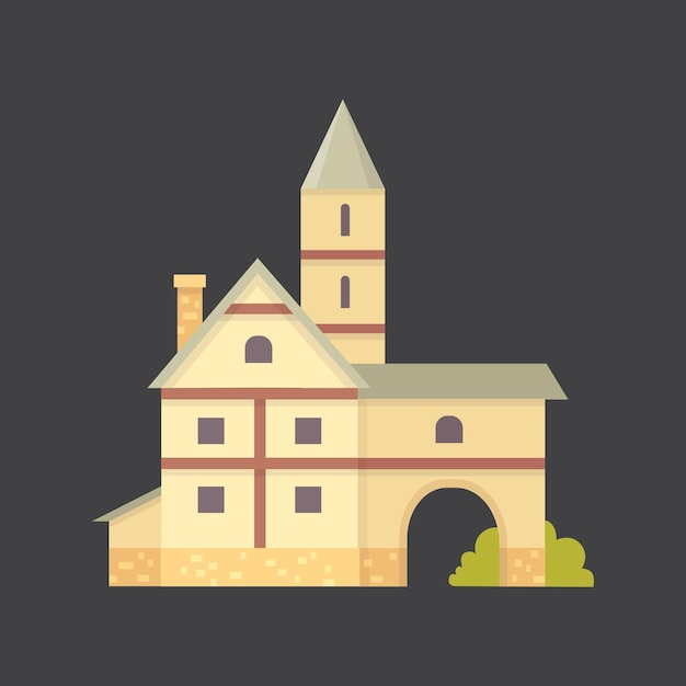 Ilustración de vector de casa de ciudad vieja de edificio histórico medieval