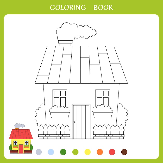 Ilustración de vector de casa divertida para colorear libro