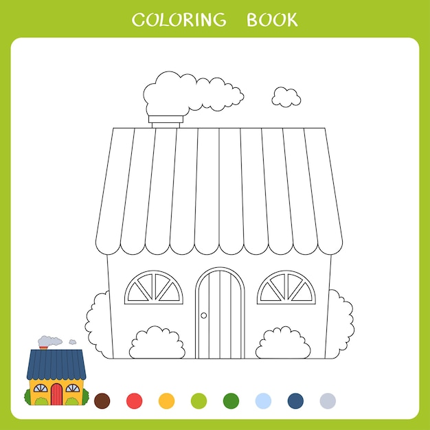 Ilustración de vector de casa divertida para colorear libro