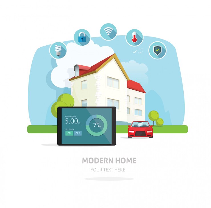 Vector ilustración de vector de casa futura moderna casa inteligente