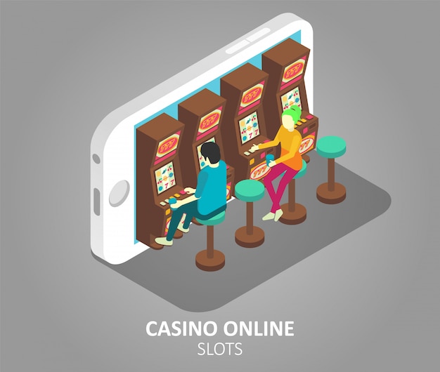 Ilustración de vector de casino tragamonedas móviles en línea
