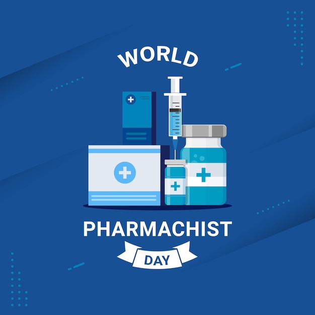 Ilustración de vector de celebración de banner de día mundial del farmacéutico