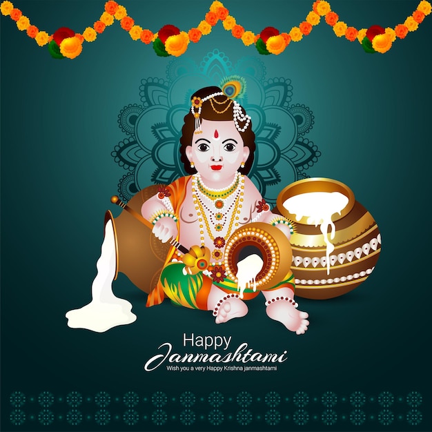 Ilustración de vector de celebración de janmashtami feliz realista