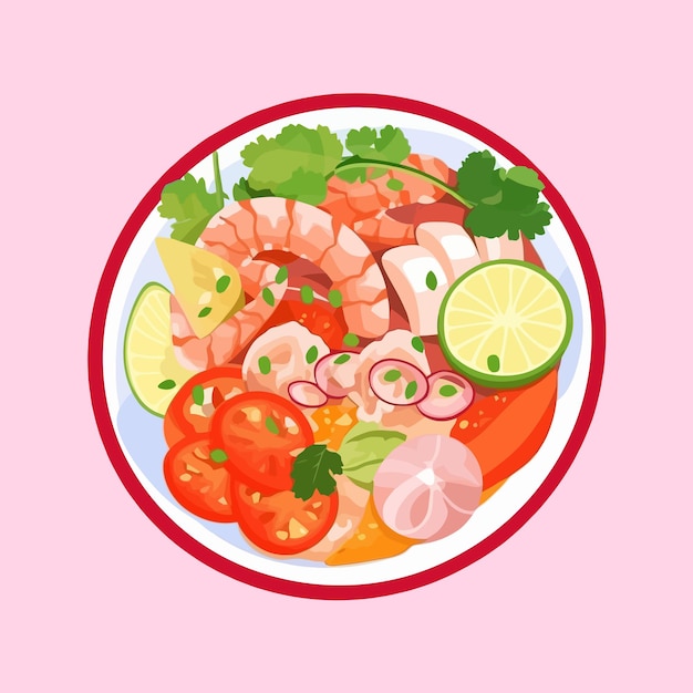 Ilustración de vector de ceviche de comida de mar de mezcla peruana fresca