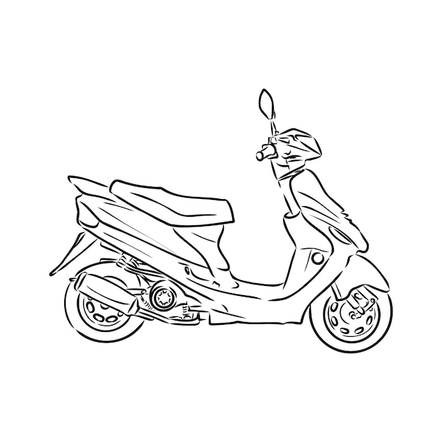 Ilustración de vector de ciclomotor de arte de línea de tinta dibujada a mano de scooter retro aislado en blanco