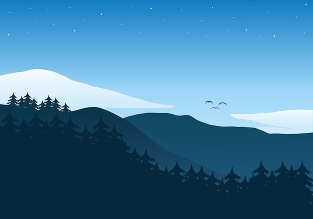 Ilustración de vector de cielo nocturno y montaña