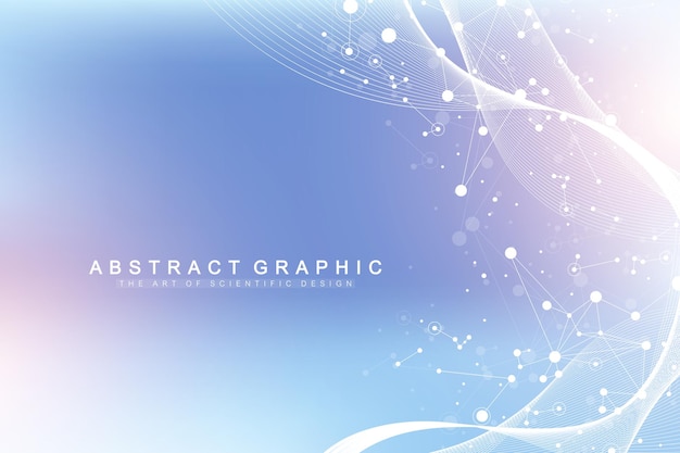 Ilustración de vector científico concepto de manipulación genética y manipulación genética. hélice de adn, hebra de adn, molécula o átomo, neuronas. estructura abstracta para ciencia o antecedentes médicos. flujo de olas.