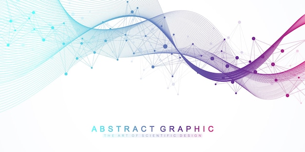 Ilustración de vector científico ingeniería genética hélice de adn molécula de hebra de adn o gen de neuronas atómicas