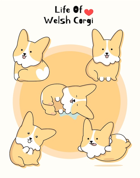 Ilustración de vector de cinco galés corgi