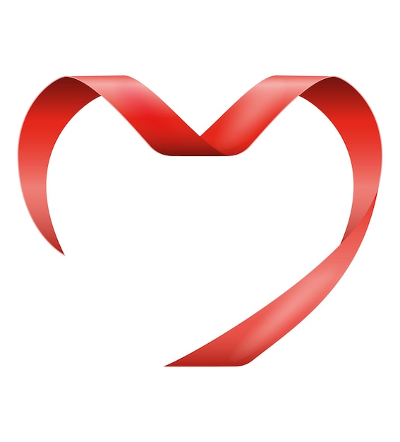 Ilustración de vector de cinta de corazón de brillo de seda roja
