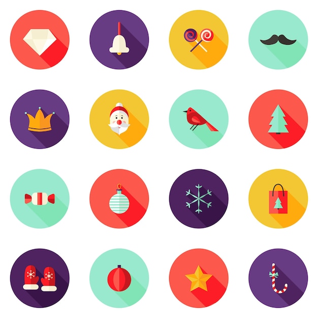 Ilustración de vector de círculo de Navidad iconos planos Set 1