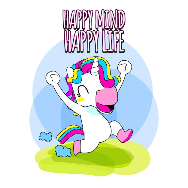 Vector ilustración de vector de cita de unicornio lindo, unicornio feliz