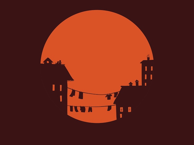 Ilustración de vector de la ciudad puesta del sol