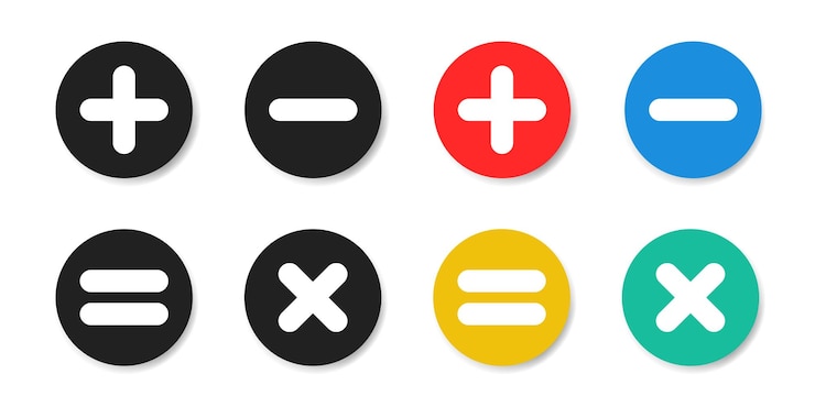 Vector ilustración de vector clave de calculadora aislada sobre fondo blanco conjunto de símbolos matemáticos signo más menos igual 10 eps