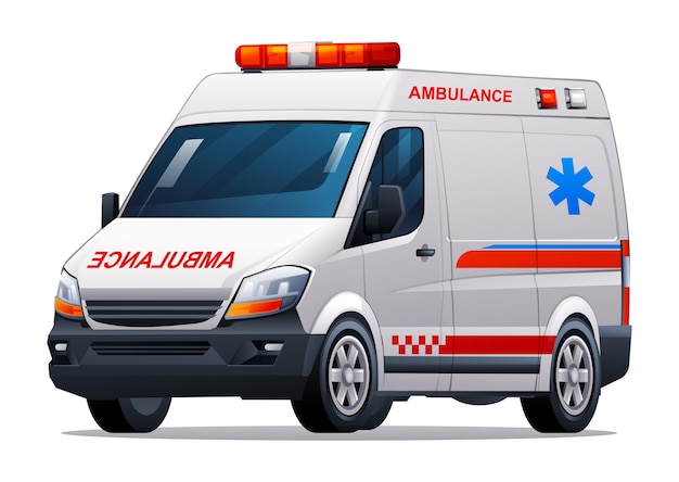 Ilustración de vector de coche de ambulancia Vehículo de servicio médico de emergencia aislado sobre fondo blanco