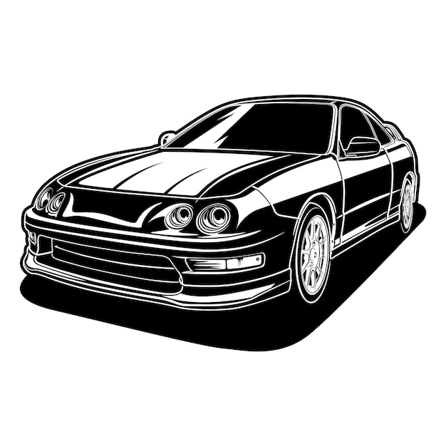 Ilustración de vector de coche blanco y negro para diseño conceptual