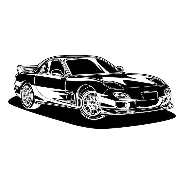 Ilustración de vector de coche blanco y negro para diseño conceptual