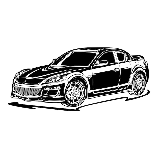 Ilustración de vector de coche blanco y negro para diseño conceptual