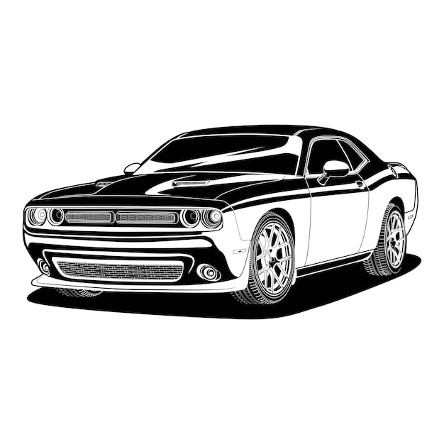 Ilustración de vector de coche blanco y negro para diseño conceptual